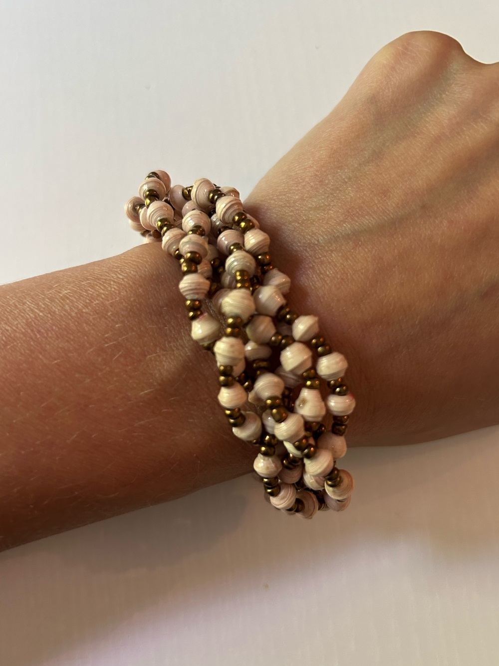 31 Bits Pink and Gold Multi-Strand Beaded Bracelet